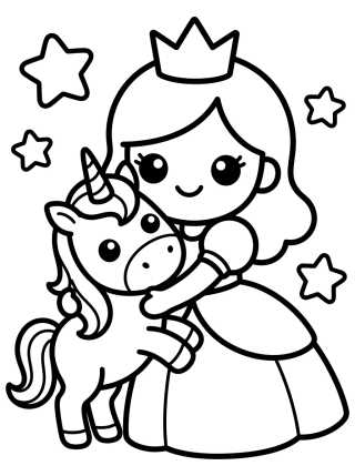 Princesa Fofa com Unicórnio Mágico para colorir Desenho de Princesa Fofa com Unicórnio Mágico para colorir e imprimir grátis