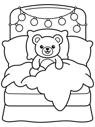 Desenho de Cama Fofinha e Ursinho para colorir e imprimir grátis
