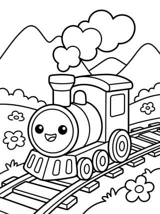 Desenho de Trem Fofinho nos Trilhos para colorir e imprimir grátis