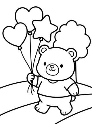 Desenho de Ursinho Bobbie Passeando no Parque com Balões para colorir e imprimir grátis