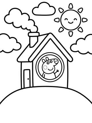 Desenho de Casa da Peppa na Colina para colorir e imprimir grátis