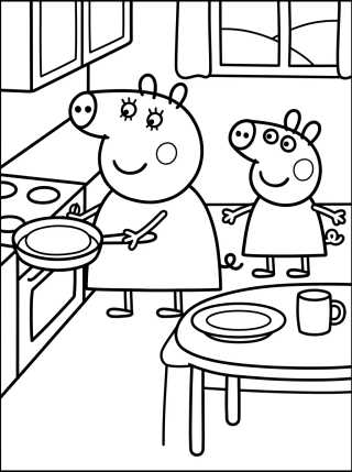Cozinha da Família Pig para colorir Desenho de Cozinha da Família Pig para colorir e imprimir grátis