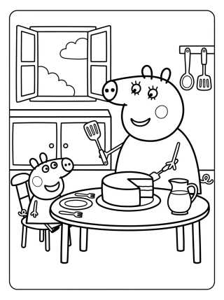 Cozinha da Família Pig para colorir Desenho de Cozinha da Família Pig para colorir e imprimir grátis