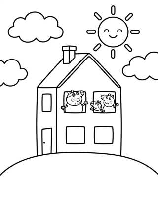 Desenho de Fachada da Casa da Peppa no Morro para colorir e imprimir grátis