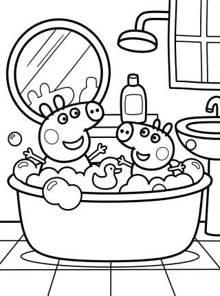 Hora do Banho na Casa da Peppa para colorir Desenho de Hora do Banho na Casa da Peppa para colorir e imprimir grátis