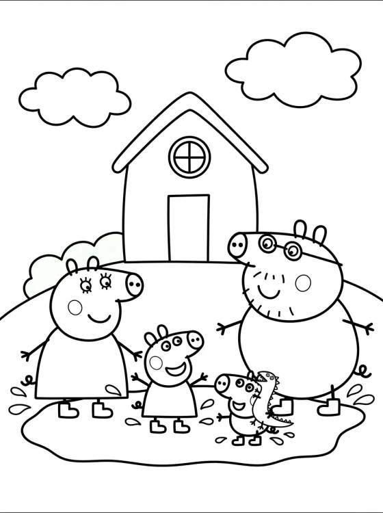 Jardim da Casa da Peppa com Poças de Lama para colorir Desenho de Jardim da Casa da Peppa com Poças de Lama para colorir e imprimir grátis