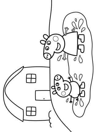 Desenho de Jardim da Casa da Peppa com Poças de Lama para colorir e imprimir grátis