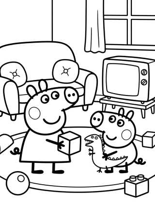 Peppa e George Brincando na Sala para colorir Desenho de Peppa e George Brincando na Sala para colorir e imprimir grátis