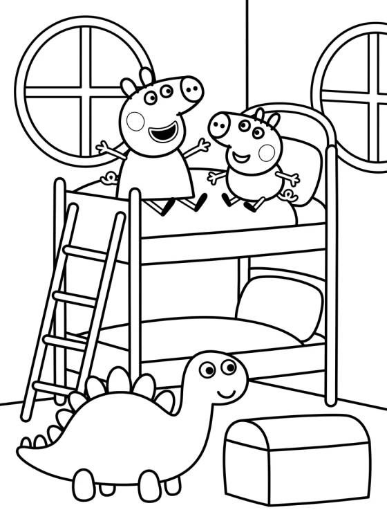 Quarto da Peppa e do George com Beliche para colorir Desenho de Quarto da Peppa e do George com Beliche para colorir e imprimir grátis
