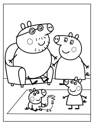 Desenho de Sala de Estar da Família Pig para colorir e imprimir grátis