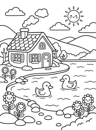 Casinha de Campo à Beira do Lago para colorir Desenho de Casinha de Campo à Beira do Lago para colorir e imprimir grátis