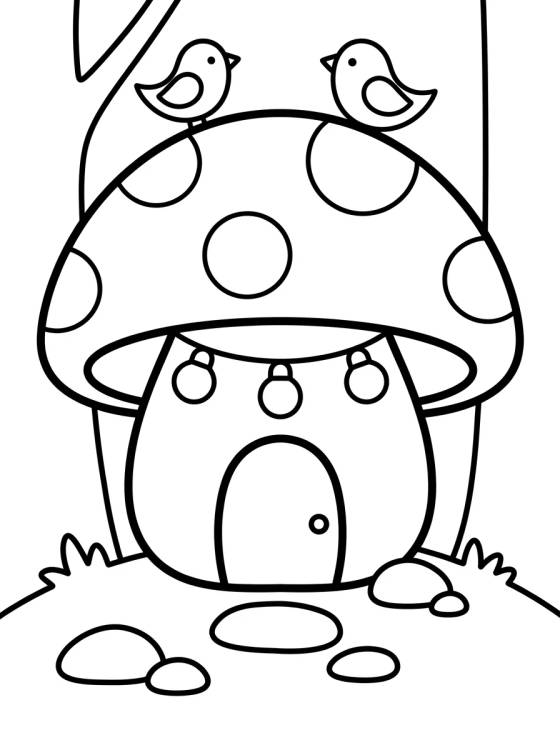Desenho de Casinha de Campo Cogumelo na Floresta para colorir e imprimir grátis