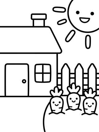 Desenho de Casinha de Campo com Cerca e Horta para colorir e imprimir grátis