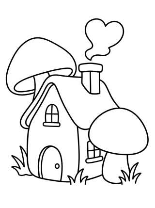 Casinha de Campo com Chaminé e Cogumelos para colorir Desenho de Casinha de Campo com Chaminé e Cogumelos para colorir e imprimir grátis