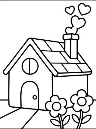 Desenho de Casinha de Campo com Chaminé e Fumaça de Coração para colorir e imprimir grátis