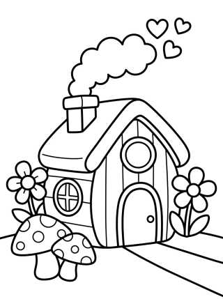 Desenho de Casinha de Campo com Chaminé e Jardim para colorir e imprimir grátis