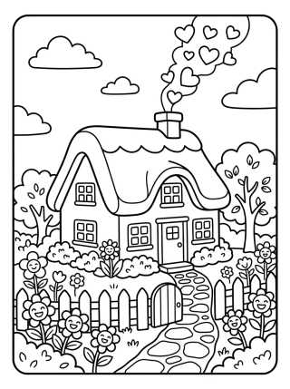 Casinha de Campo com Fumaça de Coração para colorir Desenho de Casinha de Campo com Fumaça de Coração para colorir e imprimir grátis