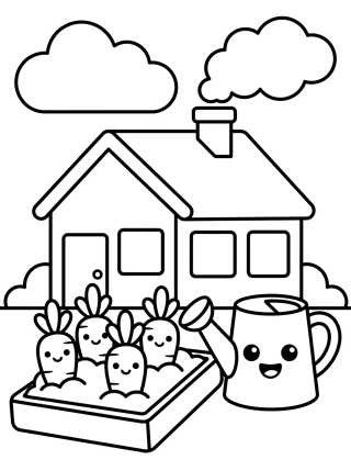 Desenho de Casinha de Campo com Horta Aconchegante para colorir e imprimir grátis