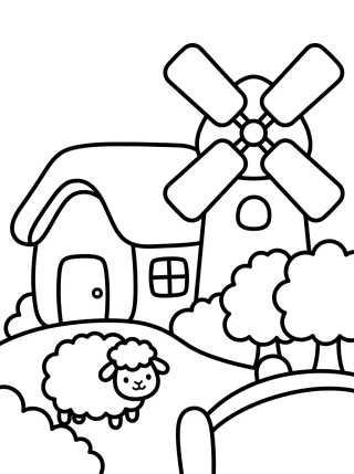 Casinha de Campo com Moinho de Vento para colorir Desenho de Casinha de Campo com Moinho de Vento para colorir e imprimir grátis