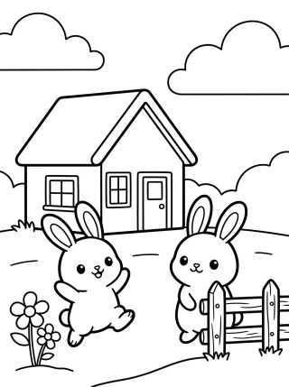 Desenho de Casinha de Campo e os Coelhinhos para colorir e imprimir grátis