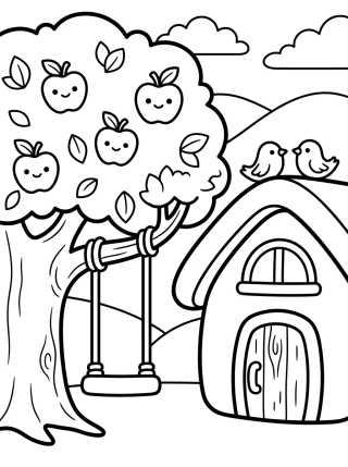 Casinha de Campo sob a Árvore para colorir Desenho de Casinha de Campo sob a Árvore para colorir e imprimir grátis