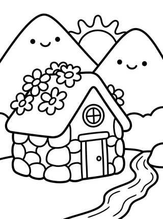 Desenho de Casinha de Pedra na Montanha para colorir e imprimir grátis
