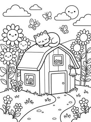 Celeiro de Campo com Gatinho para colorir Desenho de Celeiro de Campo com Gatinho para colorir e imprimir grátis