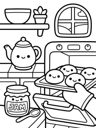 Desenho de Biscoitos Quentinhos na Cozinha para colorir e imprimir grátis