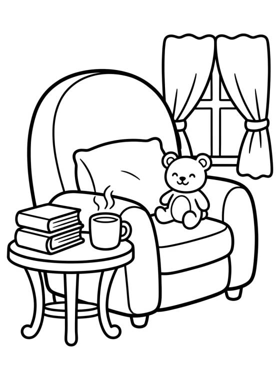 Desenho de Cantinho da Leitura na Poltrona para colorir e imprimir grátis