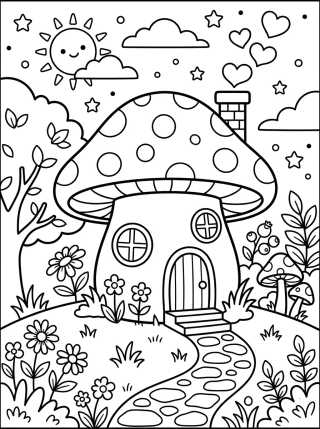 Casinha de Cogumelo Fofa para colorir Desenho de Casinha de Cogumelo Fofa para colorir e imprimir grátis