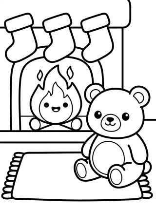 Desenho de Lareira Aconchegante com Ursinho para colorir e imprimir grátis