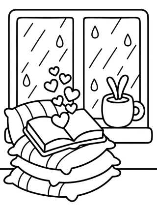 Desenho de Leitura no Canto da Janela para colorir e imprimir grátis