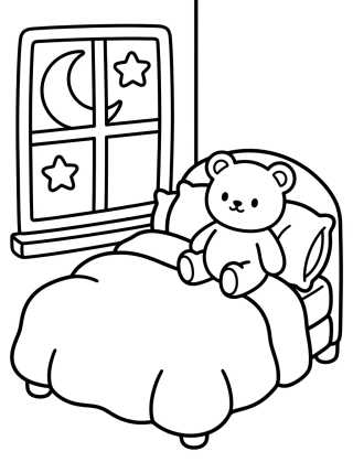 Desenho de Quartinho Fofo com Cama Quentinha para colorir e imprimir grátis