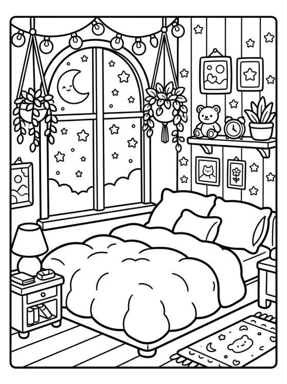 Desenho de Quarto Aconchegante com Janela para colorir e imprimir grátis