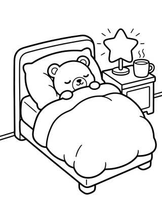 Desenho de Quarto Aconchegante do Ursinho para colorir e imprimir grátis