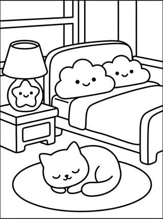 Quarto Aconchegante Kawaii para colorir Desenho de Quarto Aconchegante Kawaii para colorir e imprimir grátis