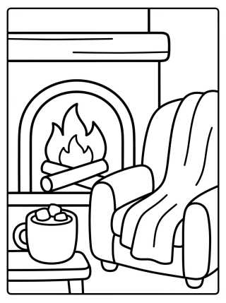 Desenho de Sala de Estar com Lareira Fofinha para colorir e imprimir grátis