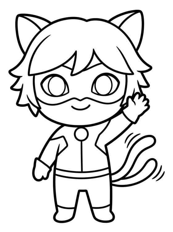 Desenho de Cat Noir Acenando Fofo para colorir e imprimir grátis