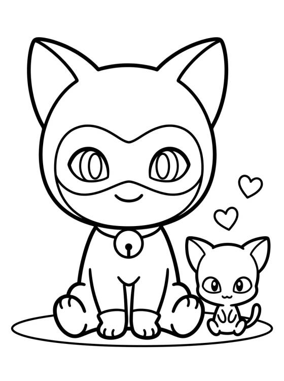 Desenho de Cat Noir Chibi com o Plagg para colorir e imprimir grátis