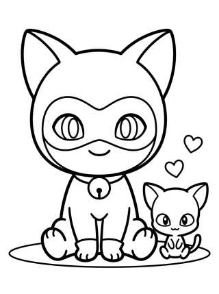 Cat Noir Chibi com o Plagg para colorir Desenho de Cat Noir Chibi com o Plagg para colorir e imprimir grátis