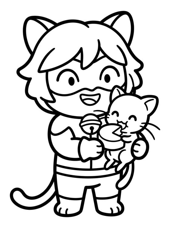 Desenho de Cat Noir com o Plagg para colorir e imprimir grátis