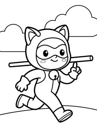 Desenho de Cat Noir Correndo com seu Bastão para colorir e imprimir grátis