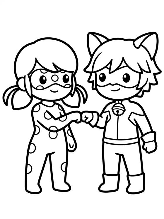 Cat Noir e Ladybug Chibi para colorir Desenho de Cat Noir e Ladybug Chibi para colorir e imprimir grátis