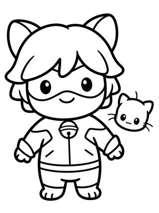 Cat Noir e o Kwami Plagg para colorir Desenho de Cat Noir e o Kwami Plagg para colorir e imprimir grátis
