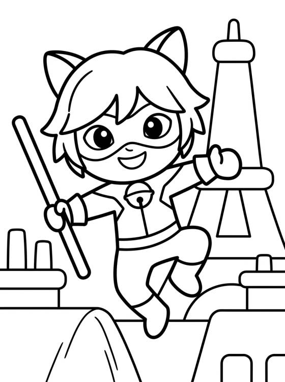 Desenho de Cat Noir em Ação Heroica para colorir e imprimir grátis