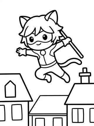 Desenho de Cat Noir Saltando no Telhado para colorir e imprimir grátis