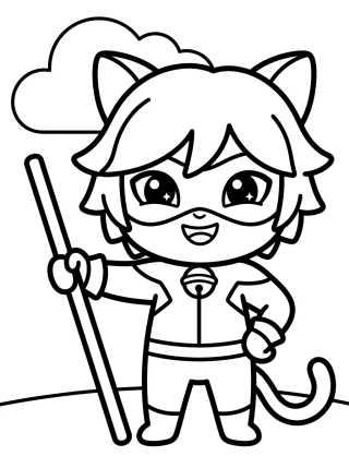 Desenho de Cat Noir Sorrindo Estilo Chibi para colorir e imprimir grátis