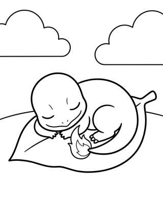 Charmander Bebê Dormindo na Floresta para colorir Desenho de Charmander Bebê Dormindo na Floresta para colorir e imprimir grátis