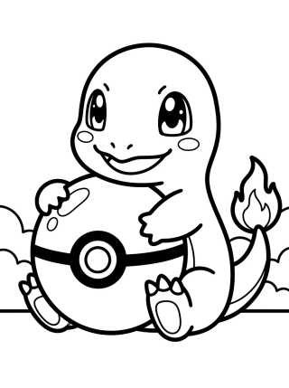 Desenho de Charmander Brincando com Pokébola para colorir e imprimir grátis