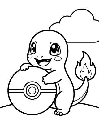 Charmander Brincando com uma Pokébola para colorir Desenho de Charmander Brincando com uma Pokébola para colorir e imprimir grátis
